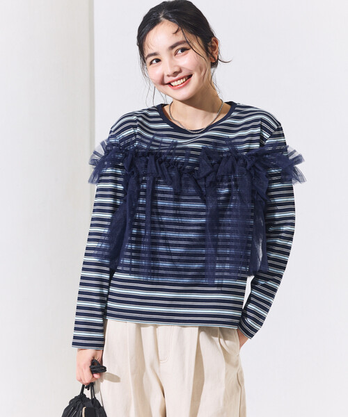 FREAK'S STORE(フリークスストア)の「チュールビスチェ ドッキングロンT(Tシャツ/カットソー・レディース・オフホワイト/その他/ブラック・フリ-)」の3枚目の写真