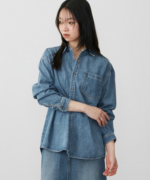 EDWIN（エドウィン）の「EDWIN エドウィン ビッグシルエット デニムシャツ（シャツ/ブラウス・レディース・ブルー/ダークインディゴブルー・LARGE/MEDIUM）」の3枚目の写真