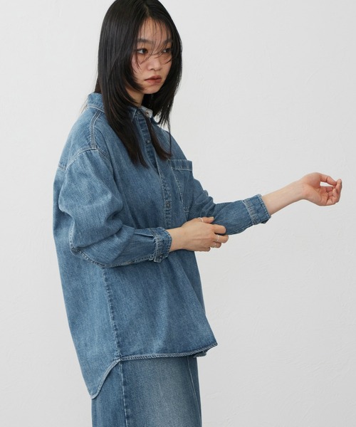 EDWIN（エドウィン）の「EDWIN エドウィン ビッグシルエット デニムシャツ（シャツ/ブラウス・レディース・ブルー/ダークインディゴブルー・LARGE/MEDIUM）」の5枚目の写真