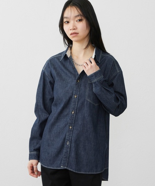 EDWIN（エドウィン）の「EDWIN エドウィン ビッグシルエット デニムシャツ（シャツ/ブラウス・レディース・ブルー/ダークインディゴブルー・LARGE/MEDIUM）」の13枚目の写真