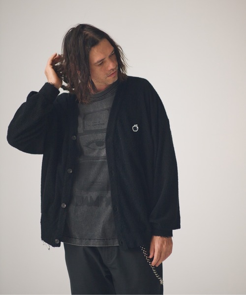 ADAM PATEK(アダムパテック)の「ADAMPATEK/washed cotton pile raw-edge cardigan/パイルカーディガン(カーディガン/ボレロ・メンズ・ブラック/アイボリー・2/1)」の21枚目の写真