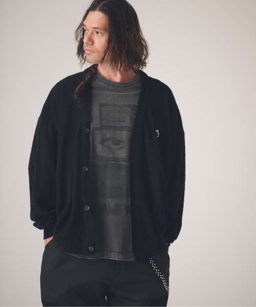 ADAM PATEK(アダムパテック)の「ADAMPATEK/washed cotton pile raw-edge cardigan/パイルカーディガン(カーディガン/ボレロ・メンズ・ブラック/アイボリー・2/1)」の20枚目の写真