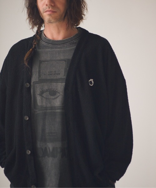 ADAM PATEK(アダムパテック)の「ADAMPATEK/washed cotton pile raw-edge cardigan/パイルカーディガン(カーディガン/ボレロ・メンズ・ブラック/アイボリー・2/1)」の14枚目の写真