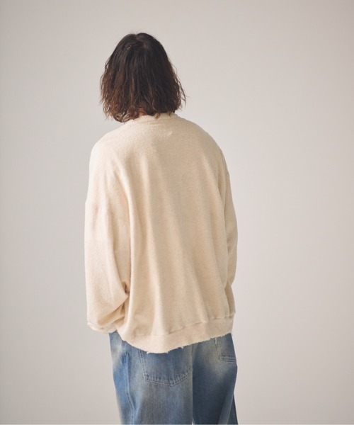 ADAM PATEK(アダムパテック)の「ADAMPATEK/washed cotton pile raw-edge cardigan/パイルカーディガン(カーディガン/ボレロ・メンズ・ブラック/アイボリー・2/1)」の6枚目の写真