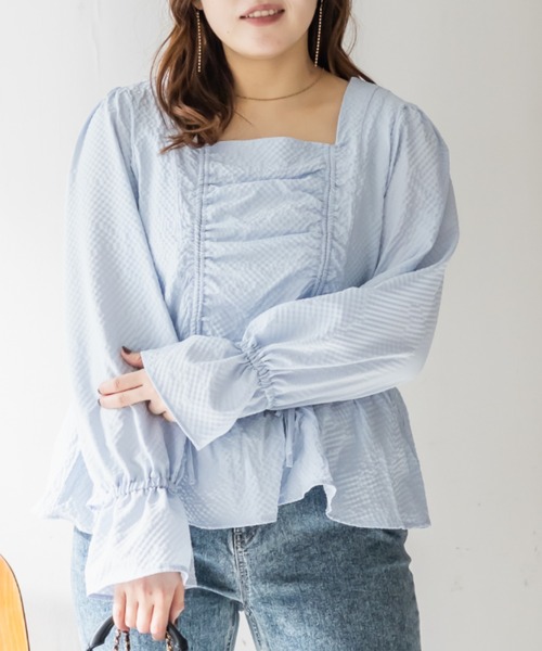 CLETTE(クレット)の「CLETTEオリジナルスクエアネックシャーリングブラウス(シャツ/ブラウス・レディース・ブラック/オフホワイト/ブルー・4L/3L/LL)」の3枚目の写真