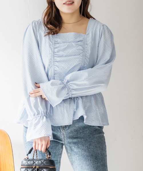 CLETTE(クレット)の「CLETTEオリジナルスクエアネックシャーリングブラウス(シャツ/ブラウス・レディース・ブラック/オフホワイト/ブルー・4L/3L/LL)」の10枚目の写真