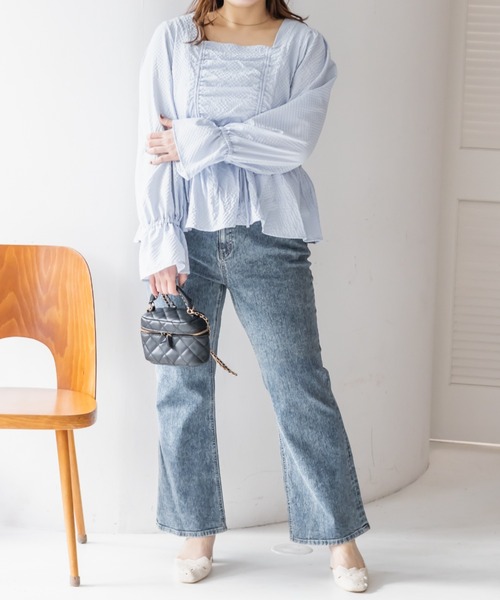 CLETTE(クレット)の「CLETTEオリジナルスクエアネックシャーリングブラウス(シャツ/ブラウス・レディース・ブラック/オフホワイト/ブルー・4L/3L/LL)」の11枚目の写真