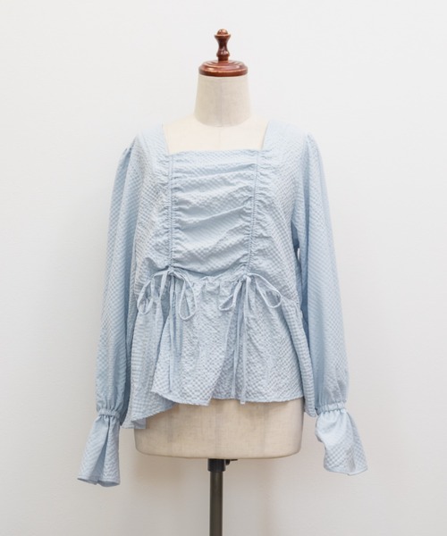 CLETTE(クレット)の「CLETTEオリジナルスクエアネックシャーリングブラウス(シャツ/ブラウス・レディース・ブラック/オフホワイト/ブルー・4L/3L/LL)」の13枚目の写真