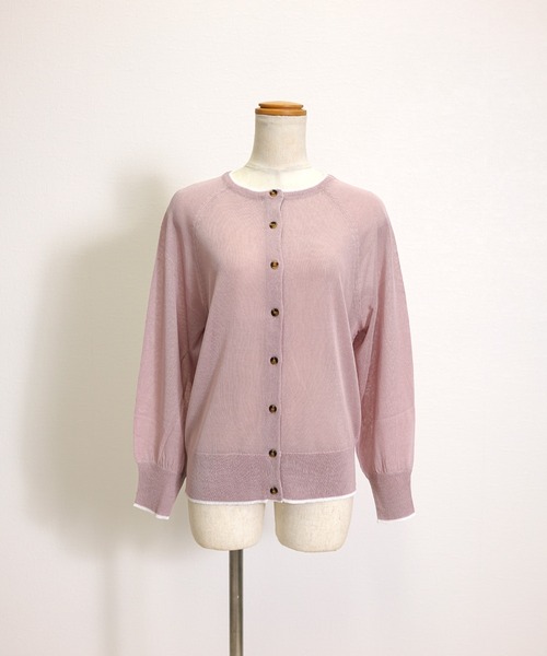 RAPASTEL(ラパステル)の「【接触冷感/UV対策】UVカット加工 シアーサマーニット カーディガン クルーネック バイカラー(カーディガン/ボレロ・レディース・ミント/ホワイト/サックスブルー/ライトピンク・M/L)」の6枚目の写真