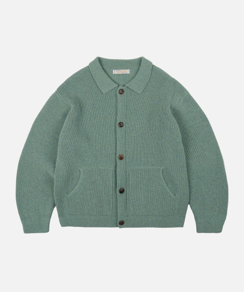 FRIZMWORKS(フリズムワークス)の「ULTRA HEAVYWEIGHT COLLAR CARDIGAN _ JADE GREEN(カーディガン/ボレロ・メンズ・その他・SMALL/MEDIUM/LARGE/X-LARGE)」の1枚目の写真