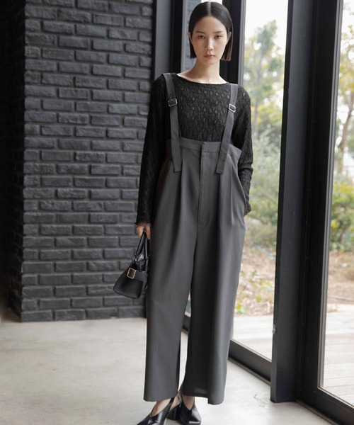 LEPSIM(レプシィム)の「《オフィスライン》オールインワン 637921(サロペット/オーバーオール・レディース・ベージュ/チャコールグレー・FREE)」の1枚目の写真