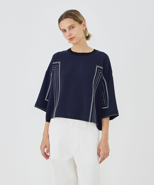 GALERIE VIE(ギャルリー ヴィー)の「【WEB先行予約】ダブルクロス クルーネックプルオーバー(シャツ/ブラウス・レディース・ネイビー・FREE)」の3枚目の写真