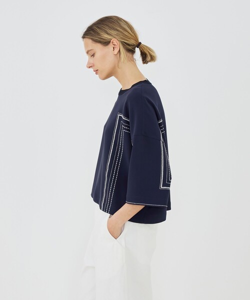 GALERIE VIE(ギャルリー ヴィー)の「【WEB先行予約】ダブルクロス クルーネックプルオーバー(シャツ/ブラウス・レディース・ネイビー・FREE)」の4枚目の写真