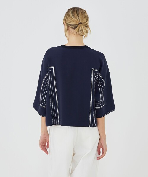 GALERIE VIE(ギャルリー ヴィー)の「【WEB先行予約】ダブルクロス クルーネックプルオーバー(シャツ/ブラウス・レディース・ネイビー・FREE)」の5枚目の写真