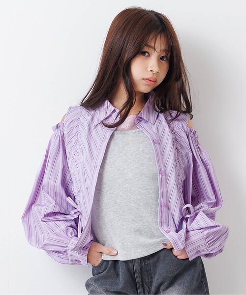 algy（アルジー）の「【セットアップ対応】ギャザーシャツ（シャツ/ブラウス・キッズ・インディゴブルー/ラベンダー/サックスブルー・130/140/150/160）」の3枚目の写真