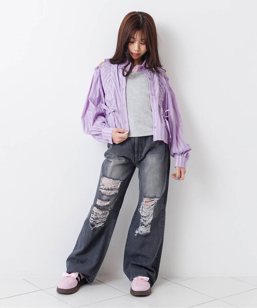 algy（アルジー）の「【セットアップ対応】ギャザーシャツ（シャツ/ブラウス・キッズ・インディゴブルー/ラベンダー/サックスブルー・130/140/150/160）」の6枚目の写真