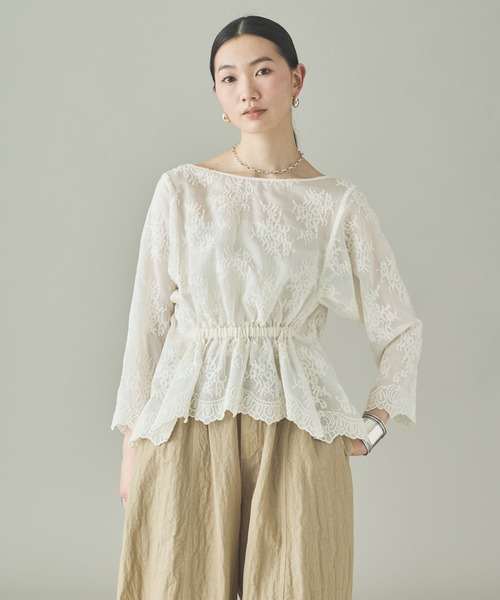 Curensology(カレンソロジー)の「Curensology(カレンソロジー)/レース2WAYギャザーブラウス(シャツ/ブラウス・レディース・ブラック/アイボリー・FREE)」の2枚目の写真