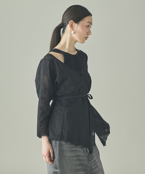 Curensology(カレンソロジー)の「Curensology(カレンソロジー)/レース2WAYギャザーブラウス(シャツ/ブラウス・レディース・ブラック/アイボリー・FREE)」の16枚目の写真