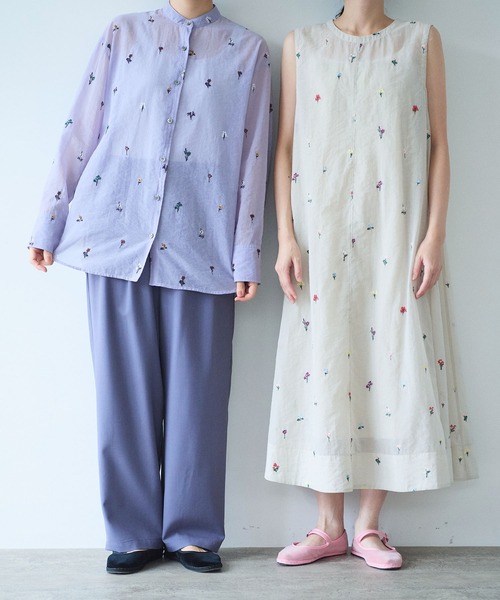 yuni(ユニ )の「Cotton/Nylon sheer floral刺繍moe sleeves シャツ(シャツ/ブラウス・レディース・パープル/ベージュ/グレー・FREE)」の4枚目の写真