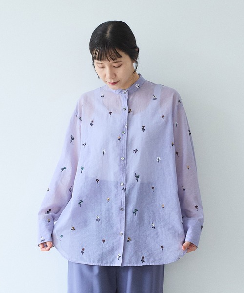 yuni(ユニ )の「Cotton/Nylon sheer floral刺繍moe sleeves シャツ(シャツ/ブラウス・レディース・パープル/ベージュ/グレー・FREE)」の9枚目の写真