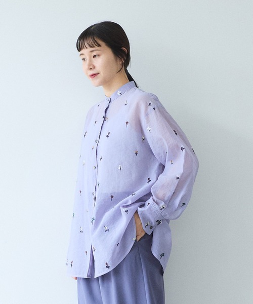 yuni(ユニ )の「Cotton/Nylon sheer floral刺繍moe sleeves シャツ(シャツ/ブラウス・レディース・パープル/ベージュ/グレー・FREE)」の18枚目の写真