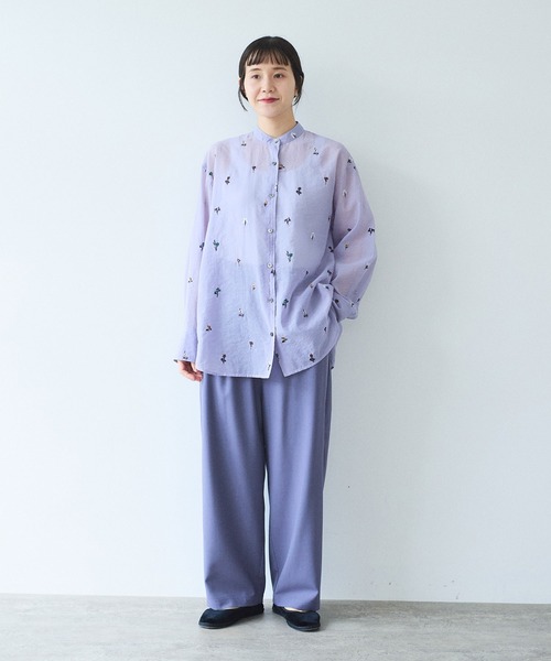yuni(ユニ )の「Cotton/Nylon sheer floral刺繍moe sleeves シャツ(シャツ/ブラウス・レディース・パープル/ベージュ/グレー・FREE)」の5枚目の写真
