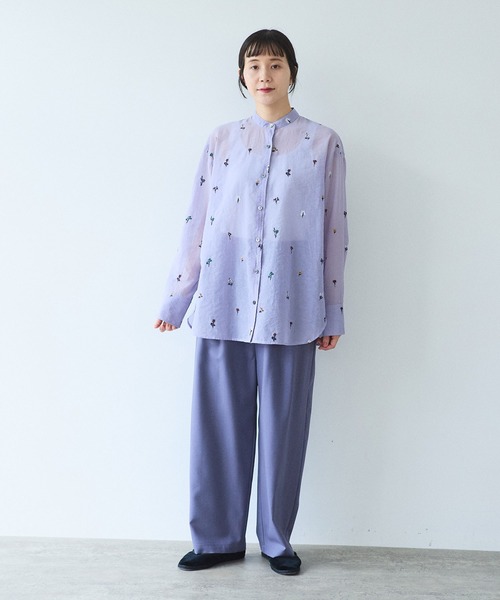 yuni(ユニ )の「Cotton/Nylon sheer floral刺繍moe sleeves シャツ(シャツ/ブラウス・レディース・パープル/ベージュ/グレー・FREE)」の6枚目の写真