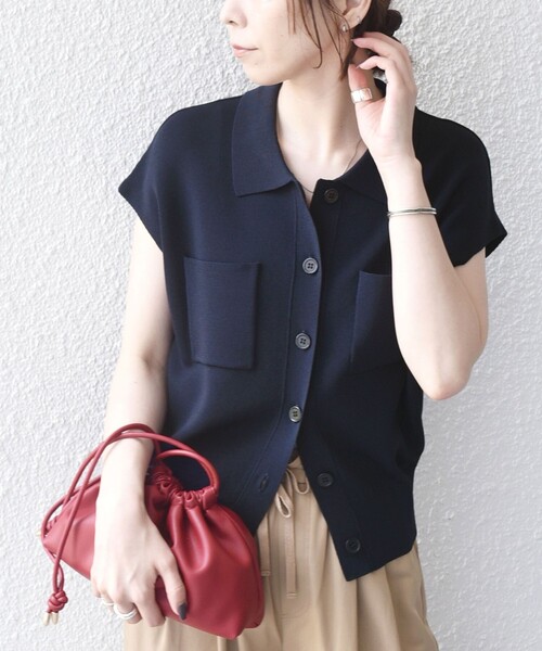 SHIPS Colors（シップス カラーズ）の「SHIPS Colors:〈手洗い可能〉ポロ フレンチスリーブ ニット ベスト◇（ニット/セーター・レディース・ブラウン/オレンジ/ネイビー・ONE SIZE）」の2枚目の写真