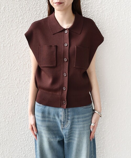 SHIPS Colors（シップス カラーズ）の「SHIPS Colors:〈手洗い可能〉ポロ フレンチスリーブ ニット ベスト◇（ニット/セーター・レディース・ブラウン/オレンジ/ネイビー・ONE SIZE）」の10枚目の写真
