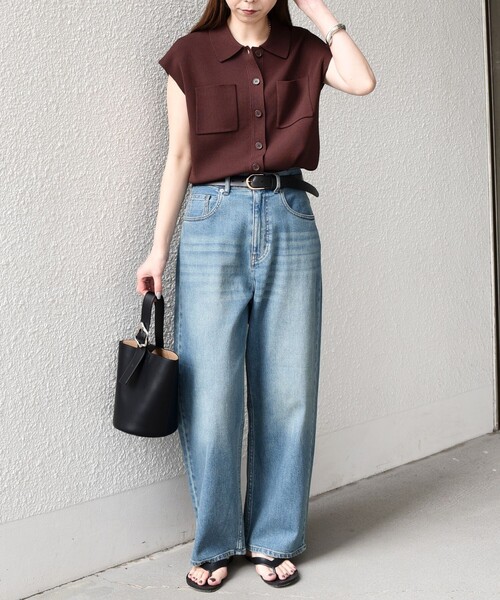 SHIPS Colors（シップス カラーズ）の「SHIPS Colors:〈手洗い可能〉ポロ フレンチスリーブ ニット ベスト◇（ニット/セーター・レディース・ブラウン/オレンジ/ネイビー・ONE SIZE）」の13枚目の写真