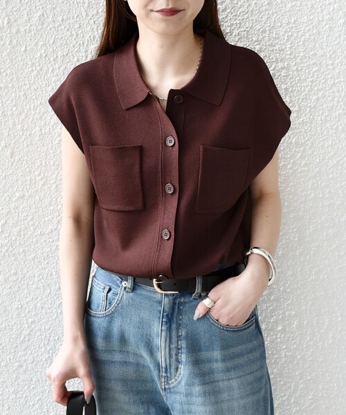 SHIPS Colors（シップス カラーズ）の「SHIPS Colors:〈手洗い可能〉ポロ フレンチスリーブ ニット ベスト◇（ニット/セーター・レディース・ブラウン/オレンジ/ネイビー・ONE SIZE）」の16枚目の写真