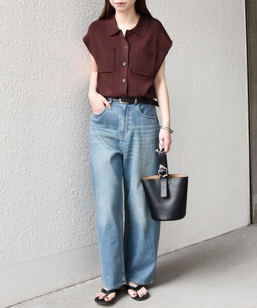 SHIPS Colors（シップス カラーズ）の「SHIPS Colors:〈手洗い可能〉ポロ フレンチスリーブ ニット ベスト◇（ニット/セーター・レディース・ブラウン/オレンジ/ネイビー・ONE SIZE）」の18枚目の写真