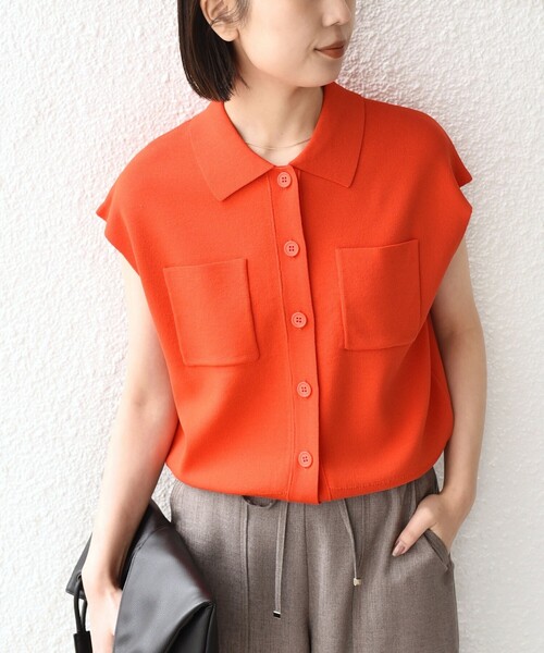 SHIPS Colors（シップス カラーズ）の「SHIPS Colors:〈手洗い可能〉ポロ フレンチスリーブ ニット ベスト◇（ニット/セーター・レディース・ブラウン/オレンジ/ネイビー・ONE SIZE）」の20枚目の写真