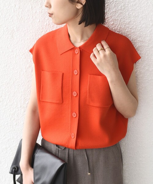 SHIPS Colors（シップス カラーズ）の「SHIPS Colors:〈手洗い可能〉ポロ フレンチスリーブ ニット ベスト◇（ニット/セーター・レディース・ブラウン/オレンジ/ネイビー・ONE SIZE）」の21枚目の写真