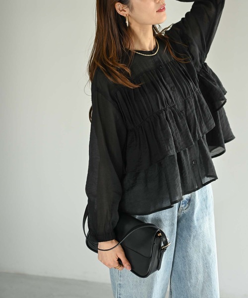 Muffiny（マフィニー）の「シアーティアードフリルブラウス（シャツ/ブラウス・レディース・ブラック/ベージュ・MEDIUM）」の2枚目の写真