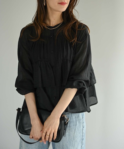 Muffiny（マフィニー）の「シアーティアードフリルブラウス（シャツ/ブラウス・レディース・ブラック/ベージュ・MEDIUM）」の11枚目の写真