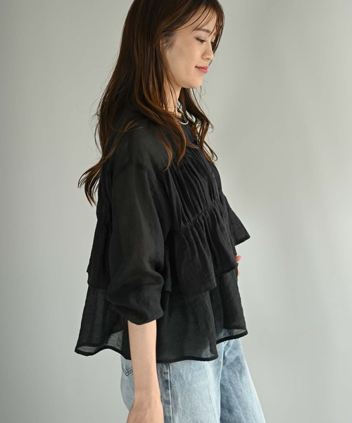 Muffiny（マフィニー）の「シアーティアードフリルブラウス（シャツ/ブラウス・レディース・ブラック/ベージュ・MEDIUM）」の13枚目の写真