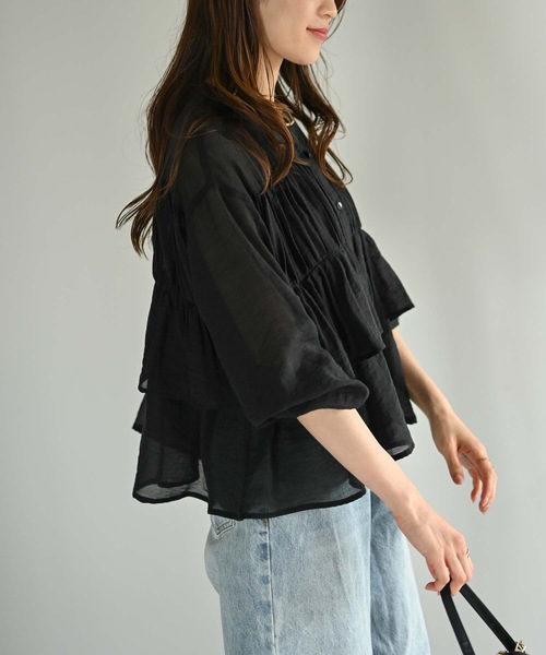 Muffiny（マフィニー）の「シアーティアードフリルブラウス（シャツ/ブラウス・レディース・ブラック/ベージュ・MEDIUM）」の14枚目の写真