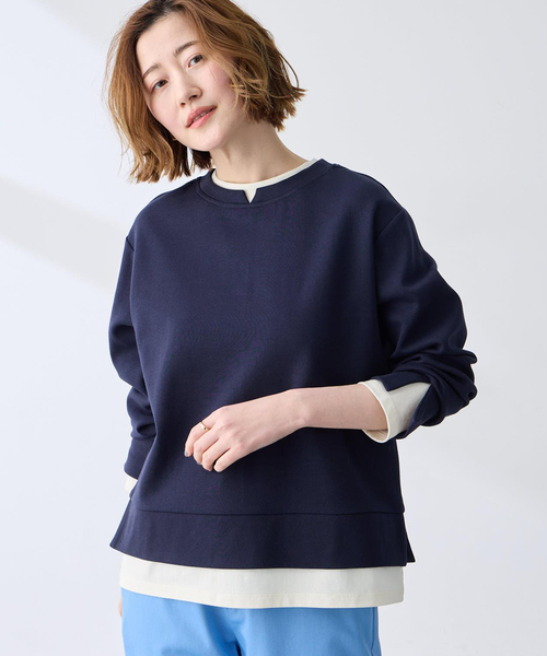 Petit Honfleur(プチオンフルール)の「レイヤード風スウェットプルオーバー(Tシャツ/カットソー・レディース・グレー/ネイビー・M/L)」の2枚目の写真