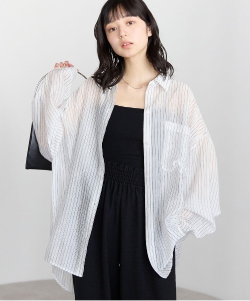 pocket（ポケット）の「【ZOZO先行販売】オーバーサイズシアーシャツ（シャツ/ブラウス・レディース・ピンク/サックスブルー/オフホワイト/ブルー・FREE）」の2枚目の写真