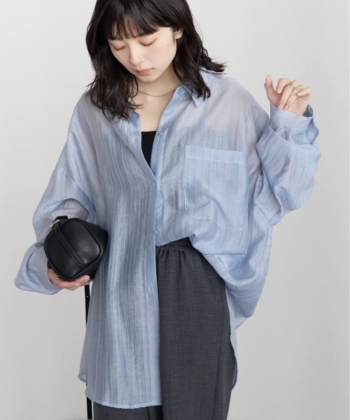 pocket（ポケット）の「【ZOZO先行販売】オーバーサイズシアーシャツ（シャツ/ブラウス・レディース・ピンク/サックスブルー/オフホワイト/ブルー・FREE）」の4枚目の写真