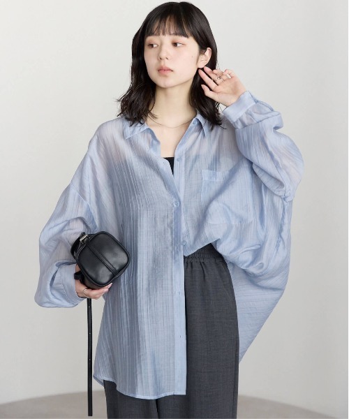 pocket（ポケット）の「【ZOZO先行販売】オーバーサイズシアーシャツ（シャツ/ブラウス・レディース・ピンク/サックスブルー/オフホワイト/ブルー・FREE）」の21枚目の写真