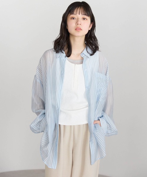 pocket（ポケット）の「【ZOZO先行販売】オーバーサイズシアーシャツ（シャツ/ブラウス・レディース・ピンク/サックスブルー/オフホワイト/ブルー・FREE）」の13枚目の写真