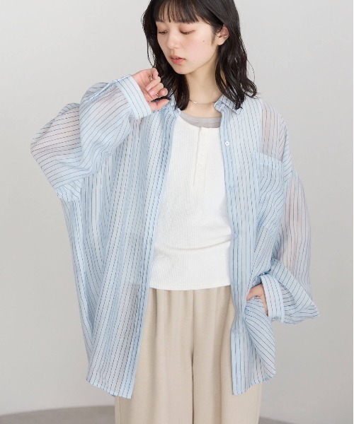 pocket（ポケット）の「【ZOZO先行販売】オーバーサイズシアーシャツ（シャツ/ブラウス・レディース・ピンク/サックスブルー/オフホワイト/ブルー・FREE）」の14枚目の写真