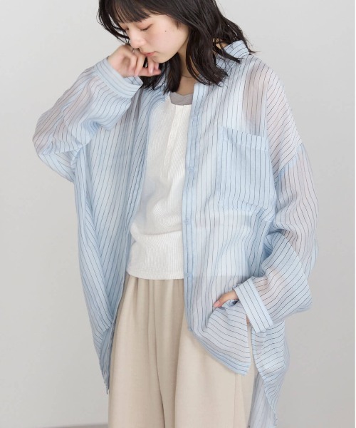 pocket（ポケット）の「【ZOZO先行販売】オーバーサイズシアーシャツ（シャツ/ブラウス・レディース・ピンク/サックスブルー/オフホワイト/ブルー・FREE）」の15枚目の写真
