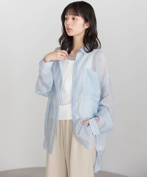 pocket（ポケット）の「【ZOZO先行販売】オーバーサイズシアーシャツ（シャツ/ブラウス・レディース・ピンク/サックスブルー/オフホワイト/ブルー・FREE）」の16枚目の写真