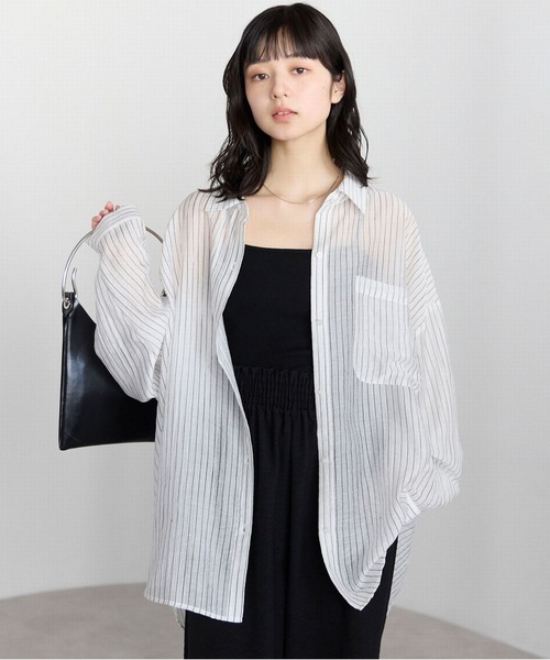 pocket（ポケット）の「【ZOZO先行販売】オーバーサイズシアーシャツ（シャツ/ブラウス・レディース・ピンク/サックスブルー/オフホワイト/ブルー・FREE）」の5枚目の写真
