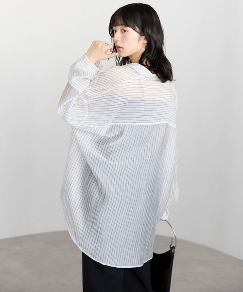 pocket（ポケット）の「【ZOZO先行販売】オーバーサイズシアーシャツ（シャツ/ブラウス・レディース・ピンク/サックスブルー/オフホワイト/ブルー・FREE）」の7枚目の写真