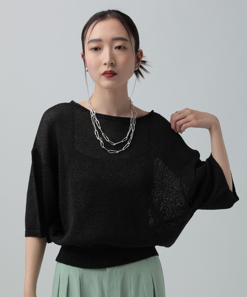 LEPSIM(レプシィム)の「7ゲージペーパーヤーンプルオーバーSS 639474(ニット/セーター・レディース・ベージュ/レッド/ブラック/アイボリー・FREE)」の1枚目の写真