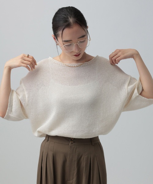 LEPSIM（レプシィム）の「7ゲージペーパーヤーンプルオーバーSS　639474（ニット/セーター・レディース・ベージュ/レッド/ブラック/アイボリー・FREE）」の6枚目の写真